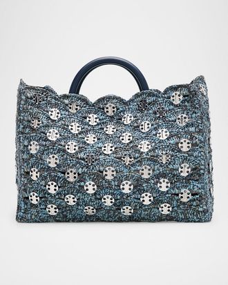 Paco Rabanne Sac a Main Denim Raffia Tote Bag