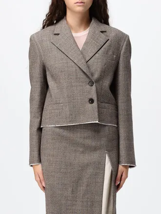 Tela Cropped Double-Breasted Blazer in Pure Virgin Wool with Padded Shoulders