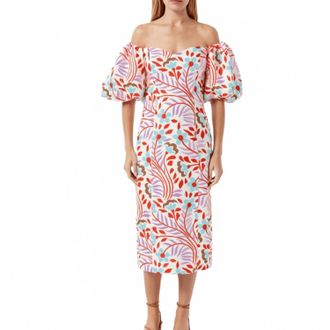 Rhode Resort Womens Karima Linen Puff Sleeve Midi Dress In Multicolor