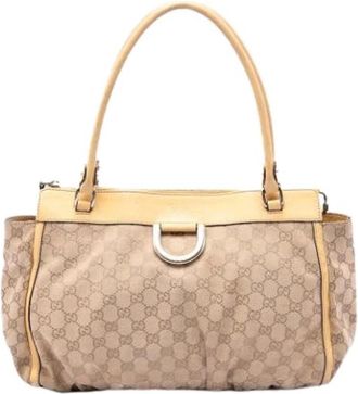 Gucci Pre-owned Canvas Tote Bag - Dames - Vintage Schoudertas - Beige - ONE Size - Leer - Vintage
