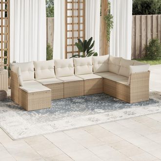 vidaXL Vidaxl - Juego De Sof&aacute;s De Jard&iacute;n Con Cojines Beige 8 Pzas Rat&aacute;n Pe