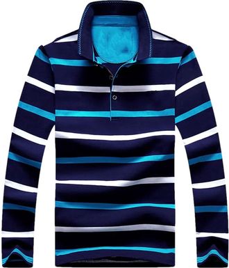 Generic Mens Striped Polo Shirts Long Sleeve Casual Loose Business T-Shirt Lapel Work Tops 4 3XL
