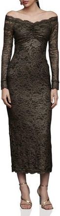 Avec Les Filles Lace Off the Shoulder Long Sleeve Midi Dress in Black And Gold at Nordstrom Rack, Size 12