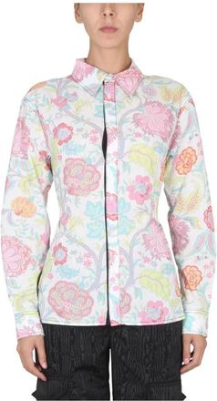 Marine Serre Bloemenprint Blouse met Knopen - Dames - Overhemden - Veelkleurig - 2XS - Katoen - Overhemden