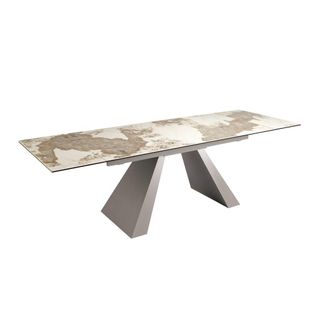 Angel Cerd&aacute; Rectangular Extendable Dining Table, Porcelain Marble, Taupe Steel