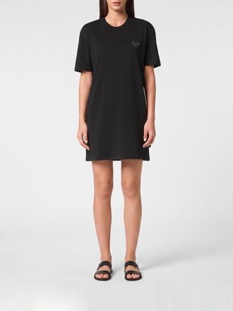 Philipp Plein Cotton T-shirt Mini Dress with Tone-on-Tone Logo and Crew Neck