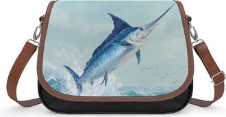 Generic A Blue Marlin Fish Jumping Fashion Womens Crossbody Bags Novelty Handbag Shoulder Bag Purse