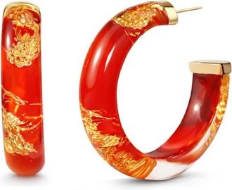 Gold & Honey Womens Small Lucite Hoop Earrings In Carnelian Gold Leaf