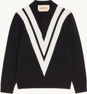 Valentino Polo Valentino in lana con V intarsiata Uomo NERO/BURRO 3XL