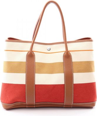 Herm&egrave;s Brown Ecru Ivory Multi-Color Negonda Leather Handbag Tote Bag (Pre-Owned)