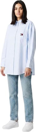 Tommy Jeans Dames-oxfordjurk met lange mouwen en een relaxte pasvorm (Blauw)