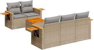 vidaXL Vidaxl - Juego De Sof&aacute;s Jard&iacute;n Con Cojines 6 Pzas Rat&aacute;n Sint&eacute;tico Beige