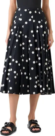Akris Pleated Polka Dot Cotton Sateen Midi Skirt in Black-Cream at Nordstrom, Size 12