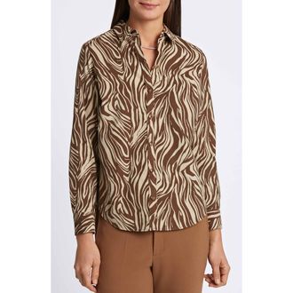 Foxcroft Haven Zebra Corduroy Button-Up Shirt in Brown at Nordstrom Rack, Size 18 (Similar To 14W)