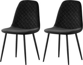 Ainpecca Ainpecca - 2X black Dining Chairs Velvet Padded Seat Metal Legs Kitchen Home Office uk