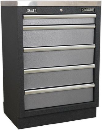 Loops 680mm Modular 5 Drawer Floor Cabinet - Ball Bearing Slides - Locking - 2 Keys