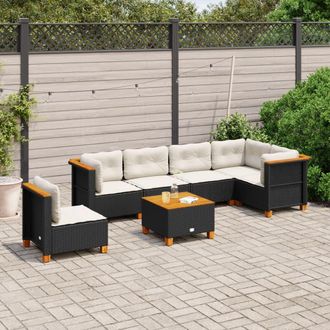 vidaXL Vidaxl - Set De Sof&aacute;s De Jard&iacute;n 7 Pzas Con Cojines Rat&aacute;n Sint&eacute;tico Negro