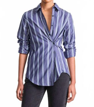 Apiece Apart Sodi Wrap Button Up Top In Indigo Stripe