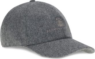 Brunello Cucinelli Mens Logo Baseball Hat Grigio Medio+brown Fleece Wool Ovis Aries E Hairbands