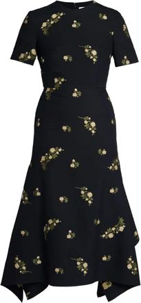 Erdem Abito midi con ricamo floreale - Nero