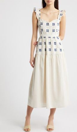 Moon River Floral Embroidered Sundress in Navy Multi at Nordstrom, Size X-Large