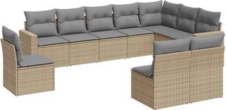 vidaXL Juego De Sof&aacute;s Jard&iacute;n Con Cojines Beige 10 Pzas Rat&aacute;n Sint&eacute;tico Vidaxl