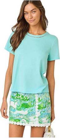 Lilly Pulitzer Clairmont Pearl Knit Top Womens Clothing Daydream Blue : XXS, Cotton