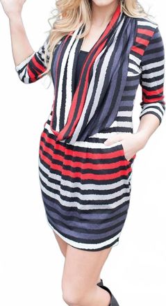 Papillon Long Cowl Neck Stripe Dress In Hot Mama