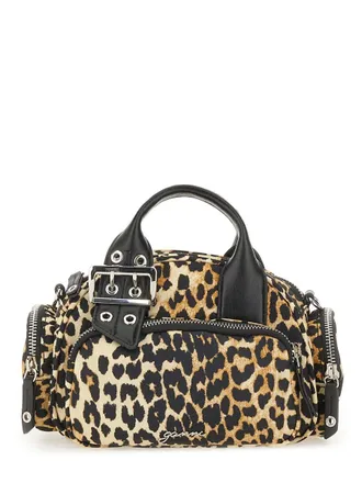 Ganni Womens Polochon Bag Animalier Pattern Recycled Nylon Handbags Hand