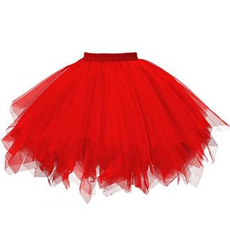Generic Women Tutu Skirt Pleated Retro Vintage Ballet Bubble Dance Skirt Puffy Petticoat Ruffled Tulle Layered Frilly Skirt Tiered Underskirt Cosplay Princess
