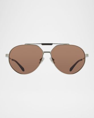 Ferragamo Men & apos;s Gancino Titanium Aviator Sunglasses