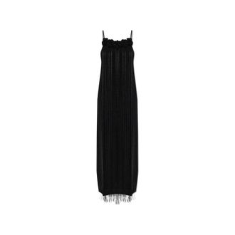 Jil Sander Maxi Dresses, female, Black, Size: S Dress with decorative long fringes