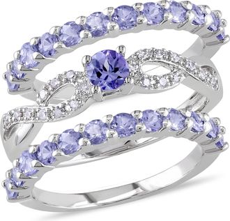 Mimi & Max 1 4/5ct TGW Tanzanite and 1/10ct TW Diamond Infinity Stackable Bridal Ring Set in Sterling Silver