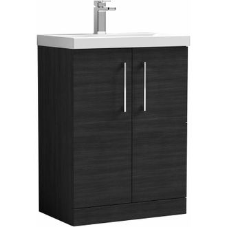 Nuie Nuie - Arno Charcoal Black Woodgrain 600mm 2 Door Vanity Unit and Thin Edge Ceramic Basin - ARN603D