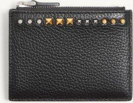 Valentino Garavani Rockstud Grainy Calfskin Cardholder Man BLACK UNI