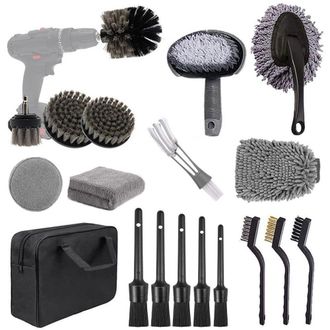 OEM Kit De Lavado De Coches De 19 Piezas: Cepillo Taladro, Cepillo De Cerdas Suaves Para Detalles, Guantes De Lavado Y Herramientas De Limpieza