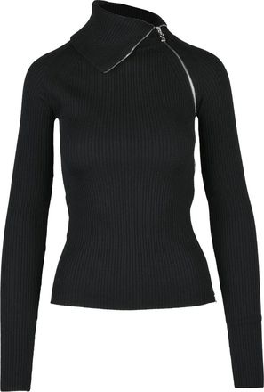 Sportmax Ribbed Turtleneck Sweater with Asymmetrical Silver Zipper Detail
