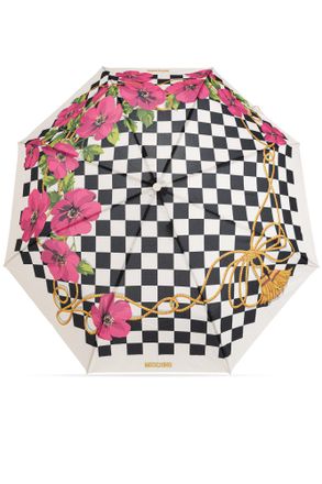 Moschino Folding Umbrella With Floral Motif, Unisex, Cream