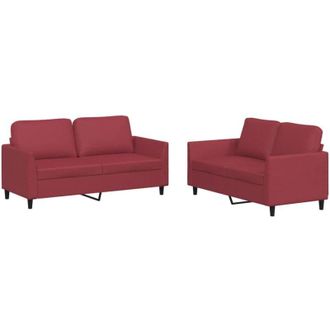 vidaXL Vidaxl - Juego De Sof&aacute;s Con Cojines 2 Piezas Cuero Sint&eacute;tico Rojo Tinto