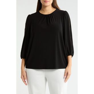 Kasper Lace Inset Sleeve Top in Black at Nordstrom, Size 1X