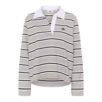 Karen by Simonsen Striped Polo LS with V-Neck - female - Karen by Simonsen - Polo Shirts - Gray - XS - Tops