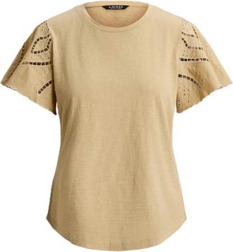 Ralph Lauren Knit Pullover-Indie Ctn Slub Jrsy - Dames - T-shirts - Beige - L - Katoen - Tops