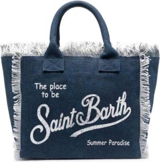 MC2 Saint Barth Fringed Vanity Tote Tas - Dames - Shoppers - Blauw - ONE Size - Katoen - Tassen