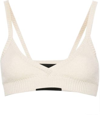 Alanui ribbed triangle bralette - women - Cashmere/Cotton - M - Neutrals