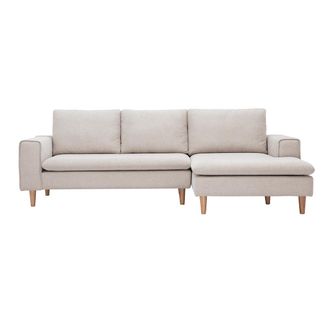 Miliboo Sof&aacute; De Esquina Derecho En Tela Efecto Terciopelo Texturizado Beige Y Madera Clara Ragnar