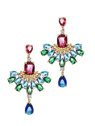 Liv Oliver 18k Gold Multi Color Chandelier Earrings