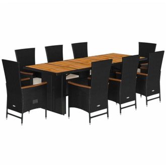 vidaXL Set De Comedor De Jard&iacute;n 9 Pzas Y Cojines Rat&aacute;n Sint&eacute;tico Negro Vidaxl