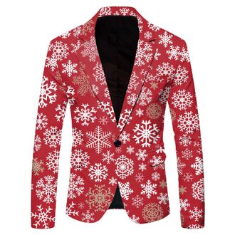Generic Men Christmas Blazer MenS Fitted Christmas, One Button Blazer, Xmas, Suit Jacket With Snowflake Motif Santa Claus Print Pocket Lapel Button Suit White