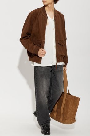 AllSaints Rokko Suede Bomber Jacket, Mens, Brown