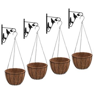 vidaXL Soportes Para Cestas Colgantes Con Maceteros 4 Uds Acero Negro Vidaxl